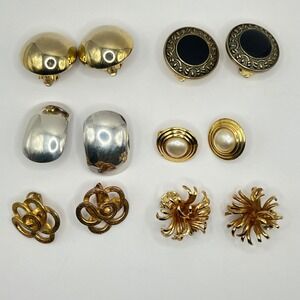 Lot of 7‎ Vintage Clip-On Earrings Gold Silver Pearl Black Statement Jewelry